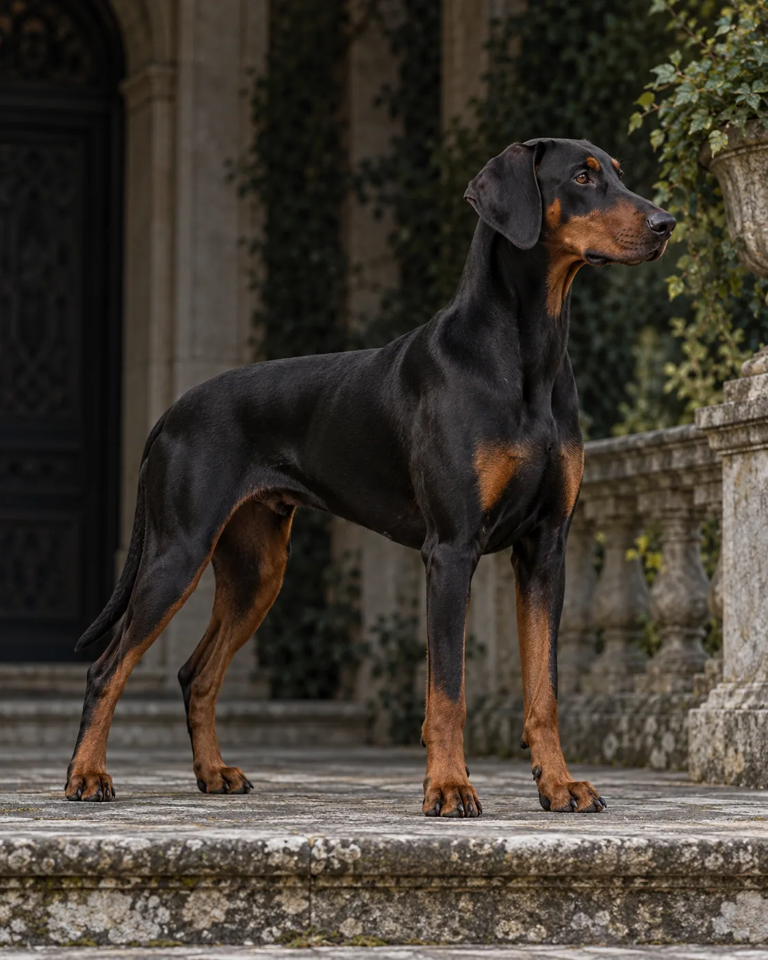 Doberman stoji u profilu